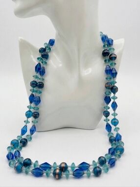 ​Rare Set of 2: Vintage 60s Cobalt Blue & Aventurine Venetian Glass Necklaces
